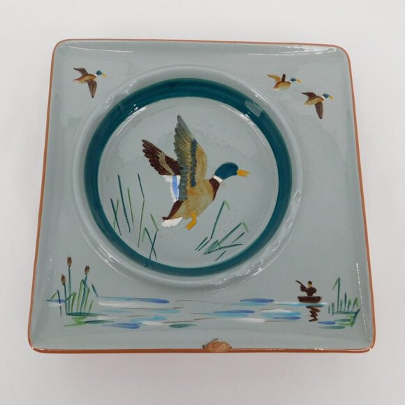 Stangl Handpainted 9" x 9" Square Vintage Porcelain Ashtray Mallard 3915F FLAW - Picture 1 of 12